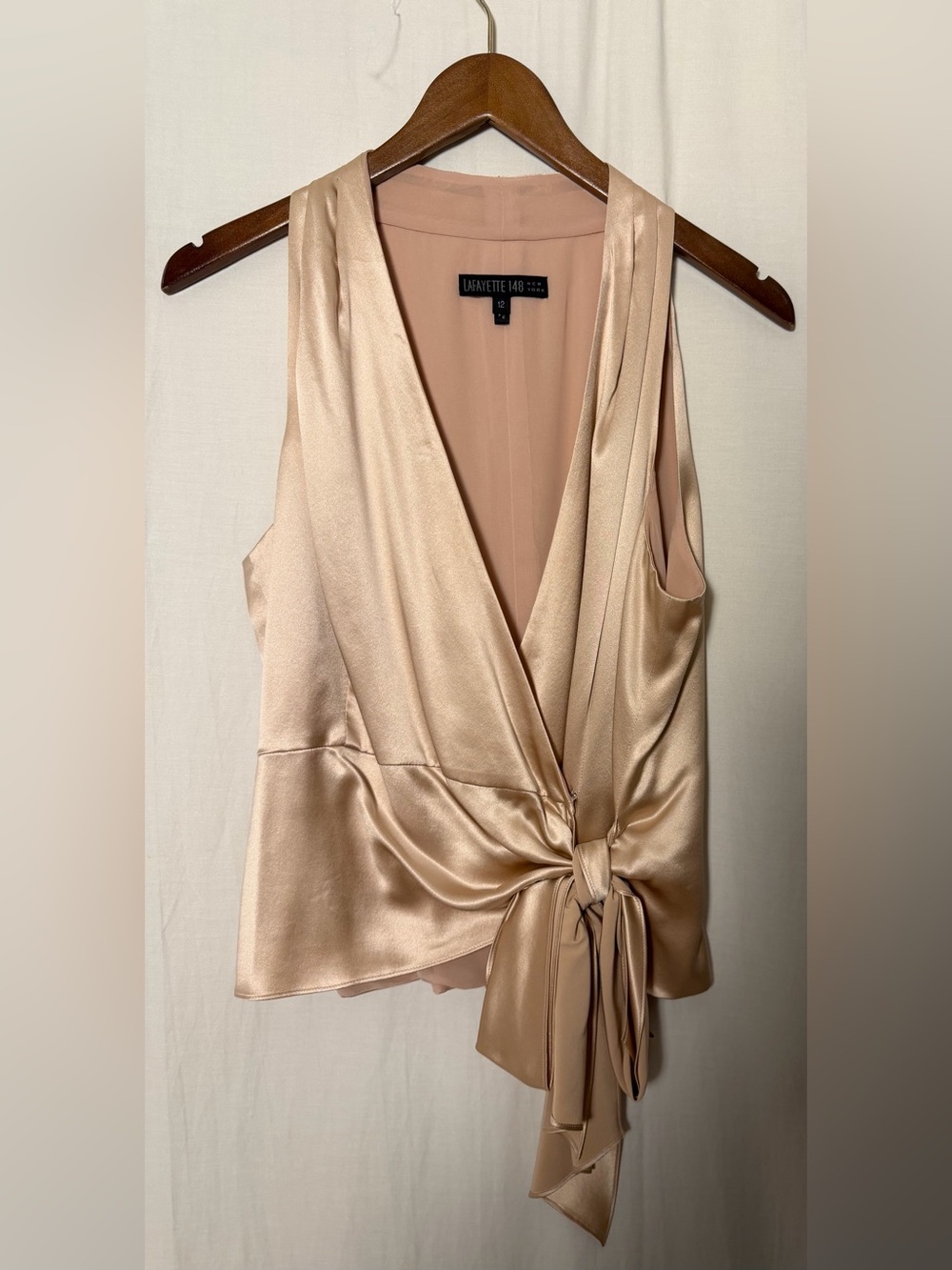 Lafayette 148 New York Blush Pink 100% Silk Wrap Sleeveless Blouse Top - Sz 12
